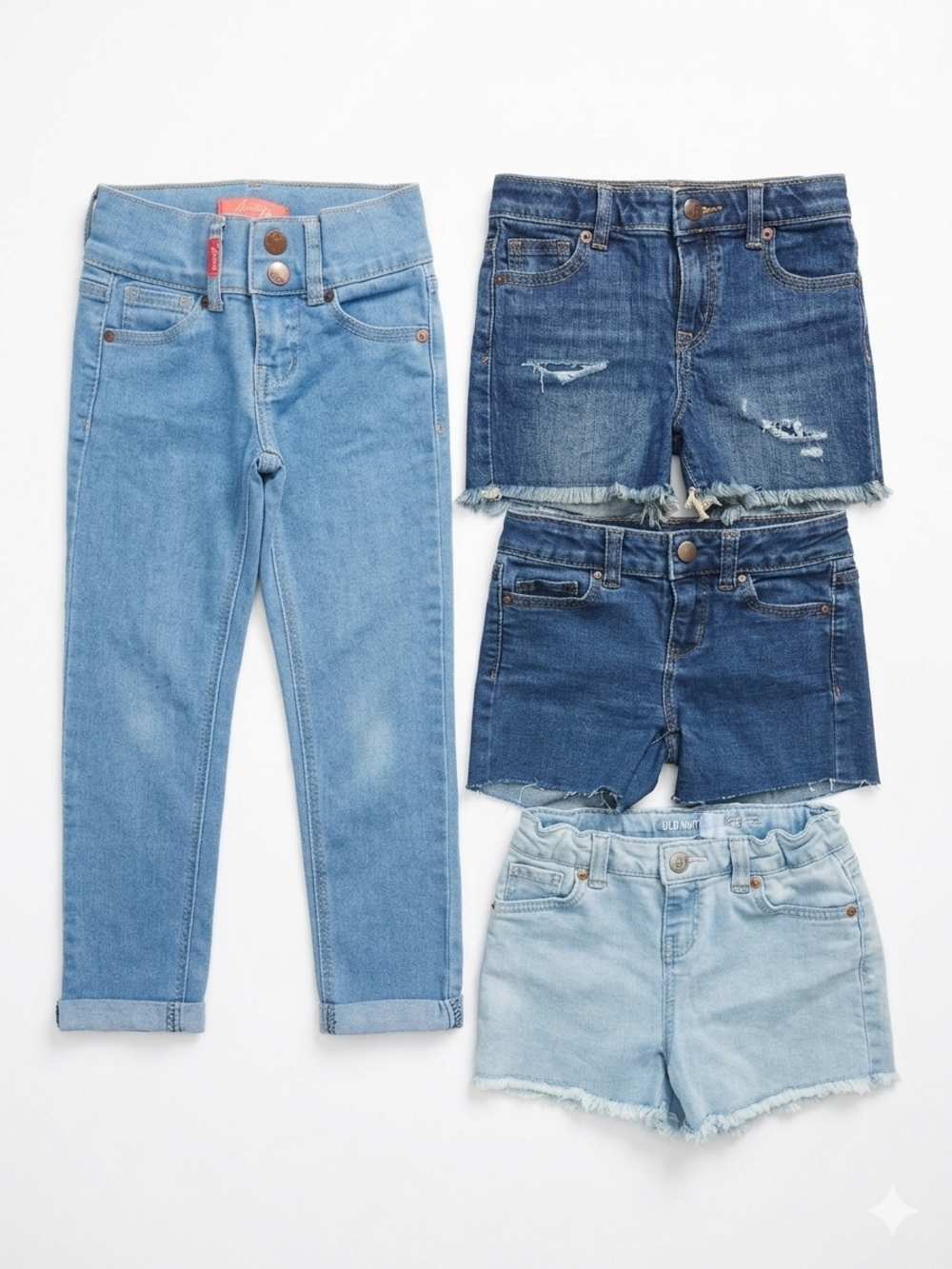 Kids' 4-Piece Denim Set — Light Blue & Dark Blue Jeans and Shorts